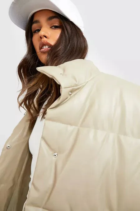 New Winter Bubble Faux Leather Oversized Puffer Jacket For Sale