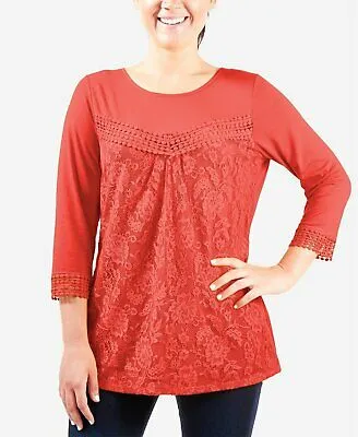 NY Collection Women's Lace-Front Top, Size Medium