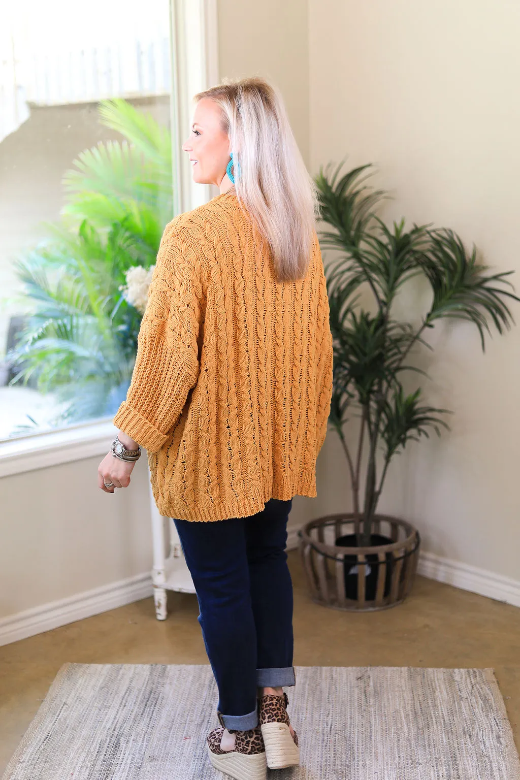 On My Level Chenille Cable Knit Pullover Sweater in Mustard Yellow