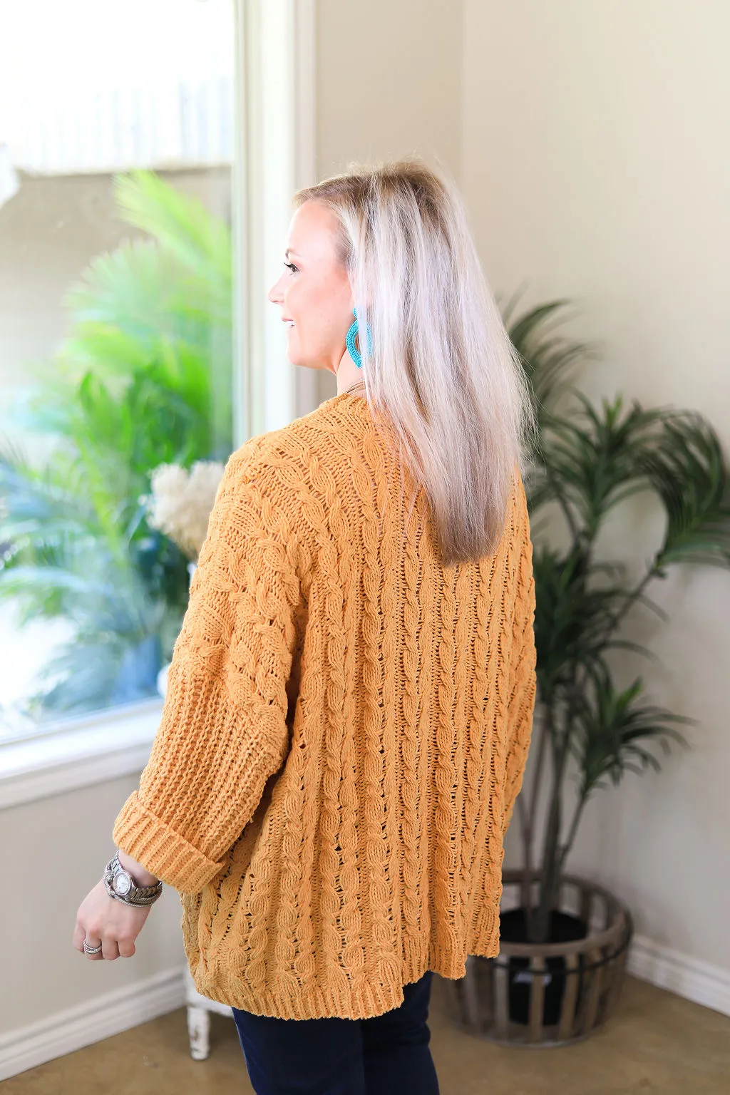 On My Level Chenille Cable Knit Pullover Sweater in Mustard Yellow