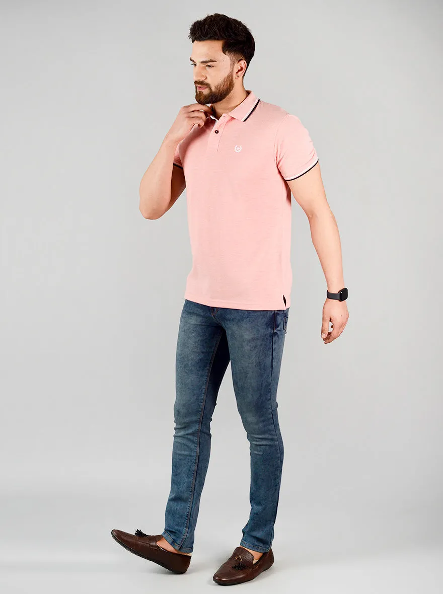 Pink Melange Solid Slim Fit Polo T-shirt | Greenfibre