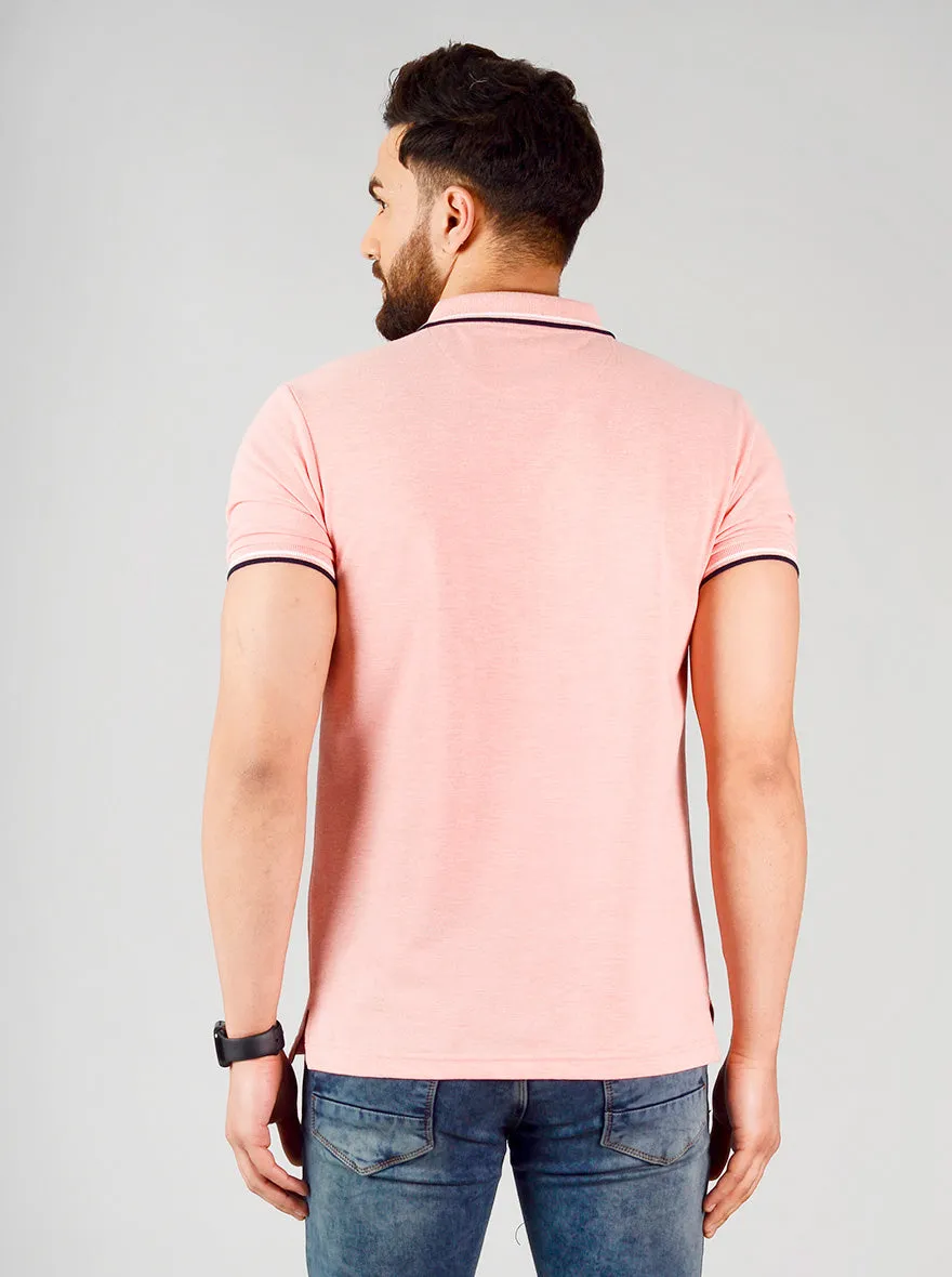 Pink Melange Solid Slim Fit Polo T-shirt | Greenfibre