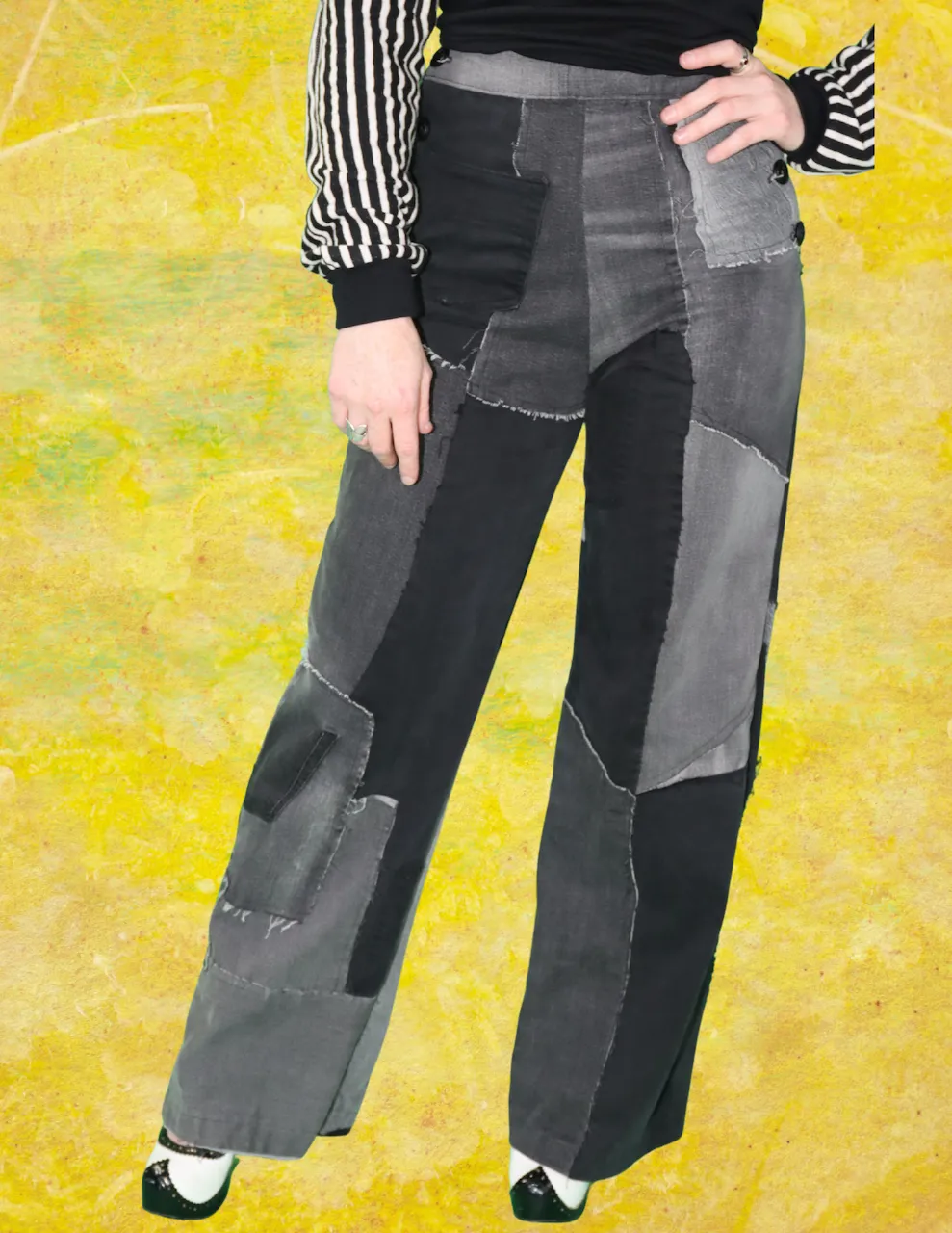 "Simple Dreams" High waisted patchwork black denim pants