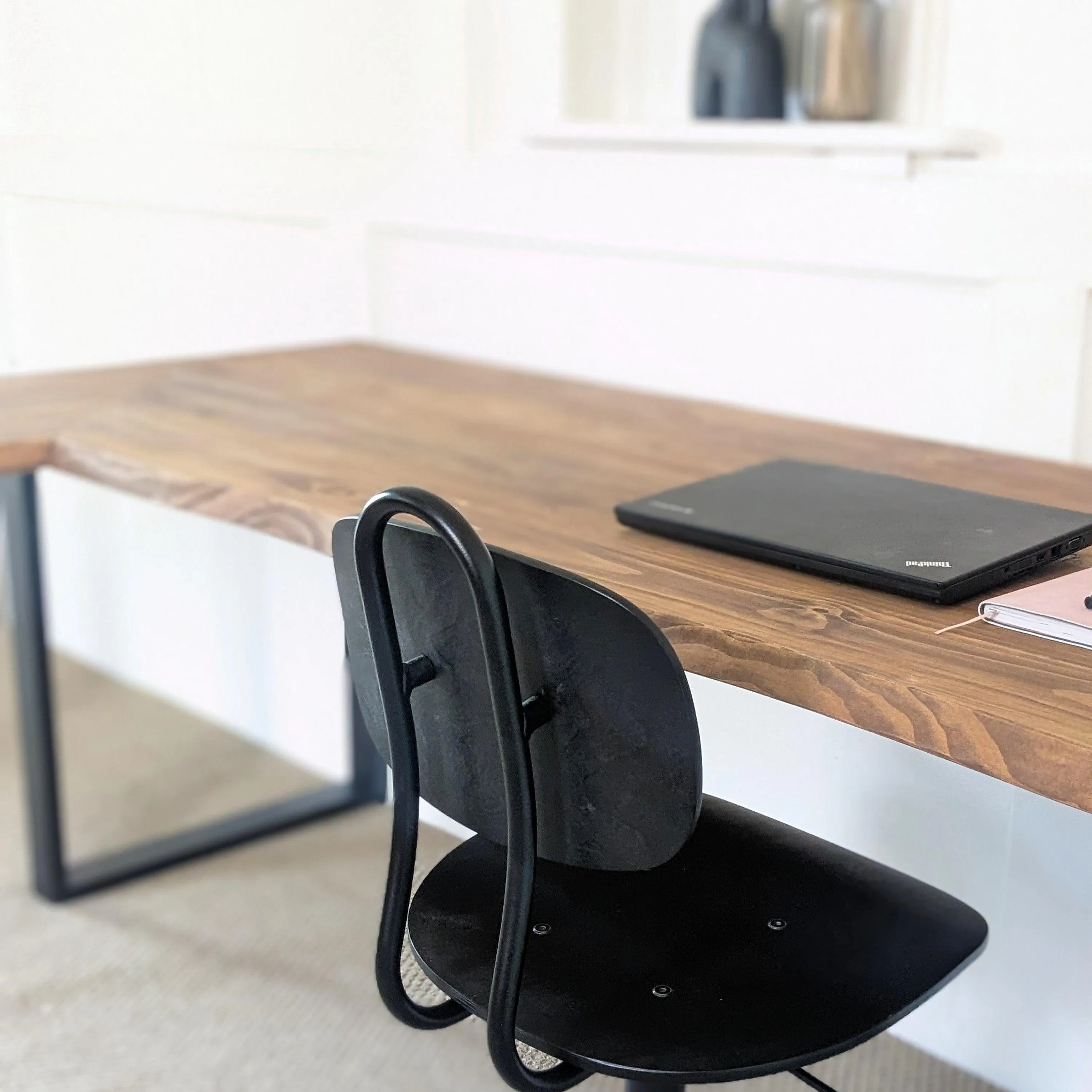 SAOIRSE: Reclaimed Corner Desk with Black Steel Legs   Uneven Edges, Customisable