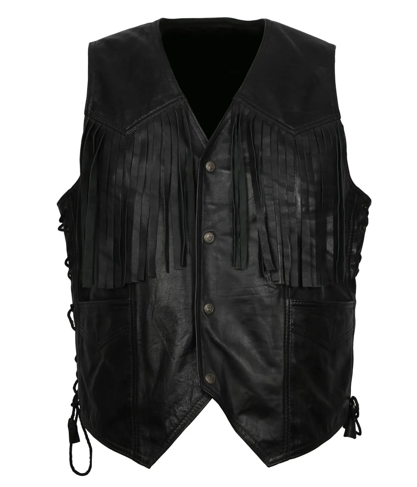 Shop Best Style High Quality Black Cowboy Leather Vest With Fringes For Sale