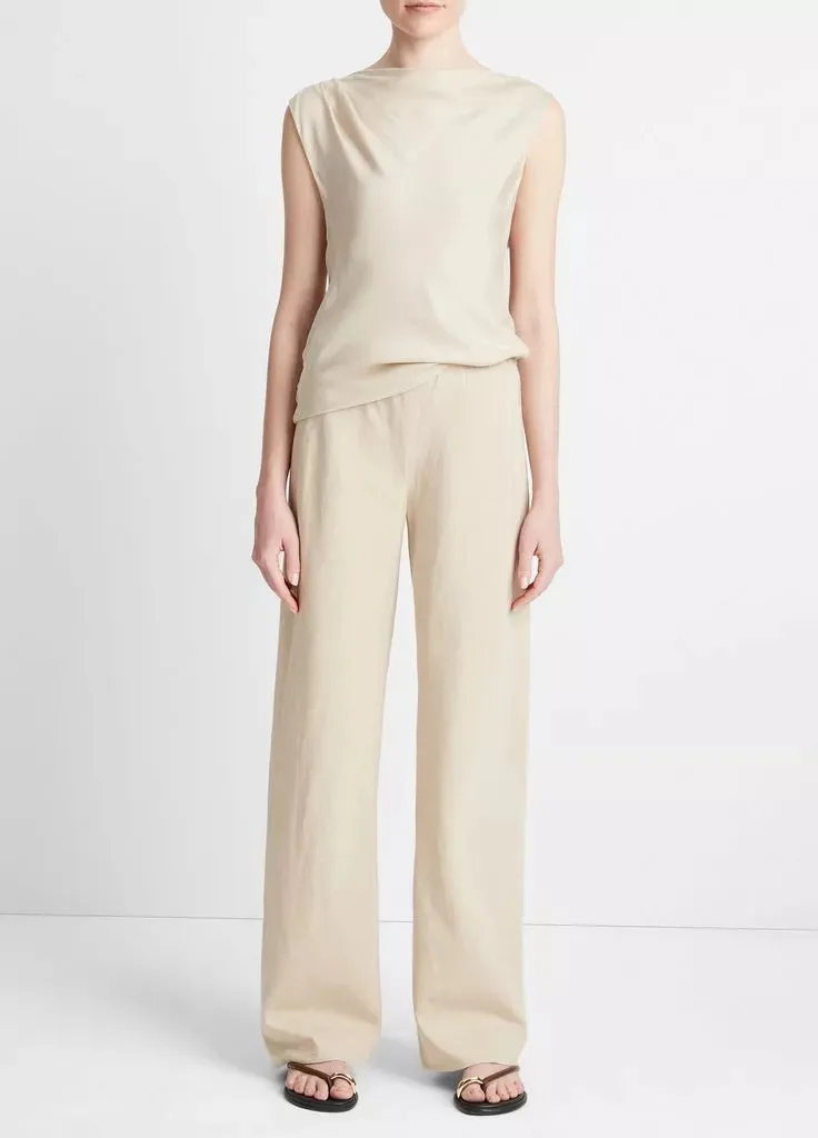 Silk-Blend Asymmetric Draped Cap-Sleeve Blouse - Oat Sand