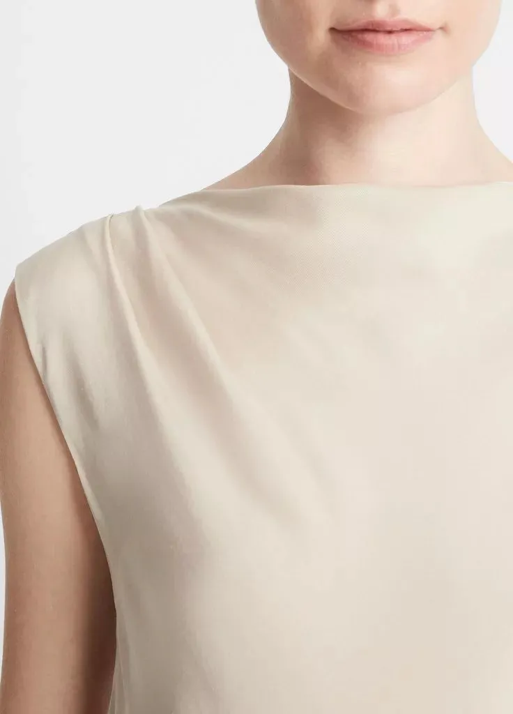 Silk-Blend Asymmetric Draped Cap-Sleeve Blouse - Oat Sand