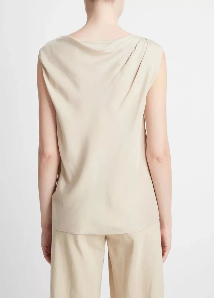 Silk-Blend Asymmetric Draped Cap-Sleeve Blouse - Oat Sand