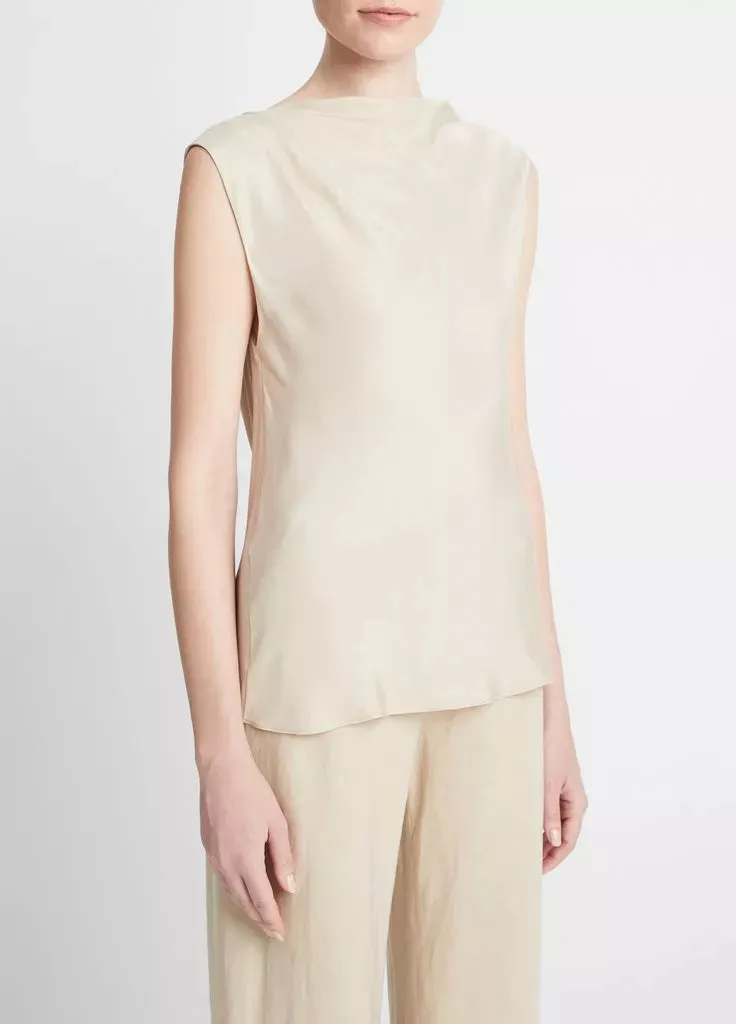 Silk-Blend Asymmetric Draped Cap-Sleeve Blouse - Oat Sand