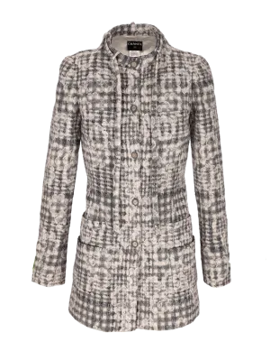 single-breasted wool-blend corded lace coat