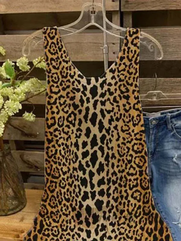 Sleeveless leopard print casual shirt and top