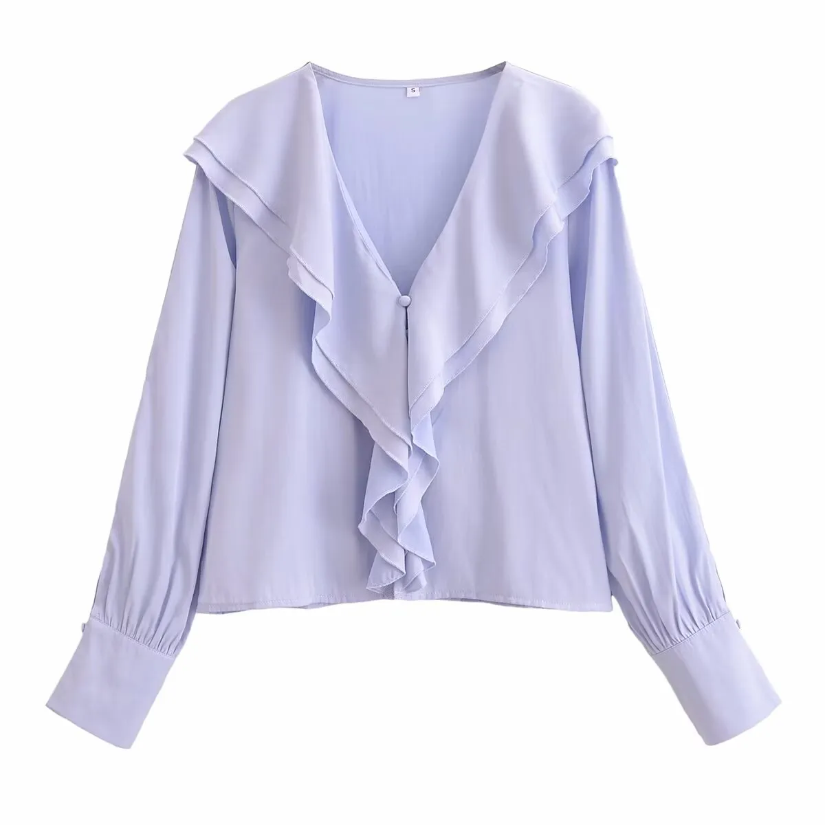 Spring Slim Fit Slimming Elegant French Ruffled Gentle V neck Blouse Women Shirt