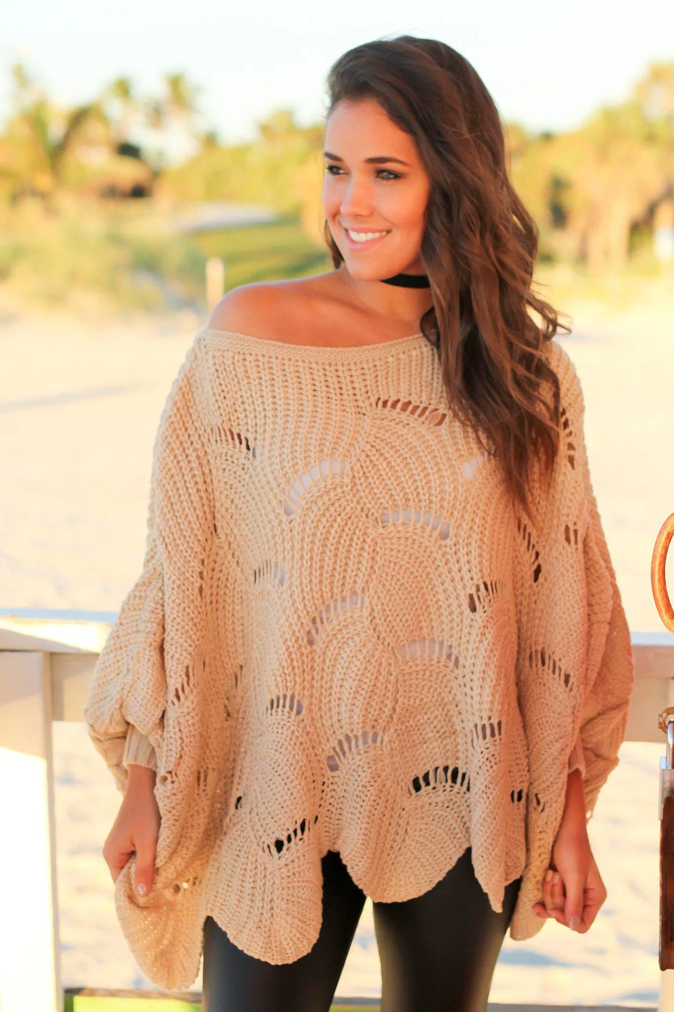 Taupe Knit Oversized Poncho