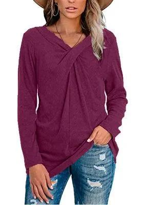 V-neck long-sleeved casual loose top bottoming shirt