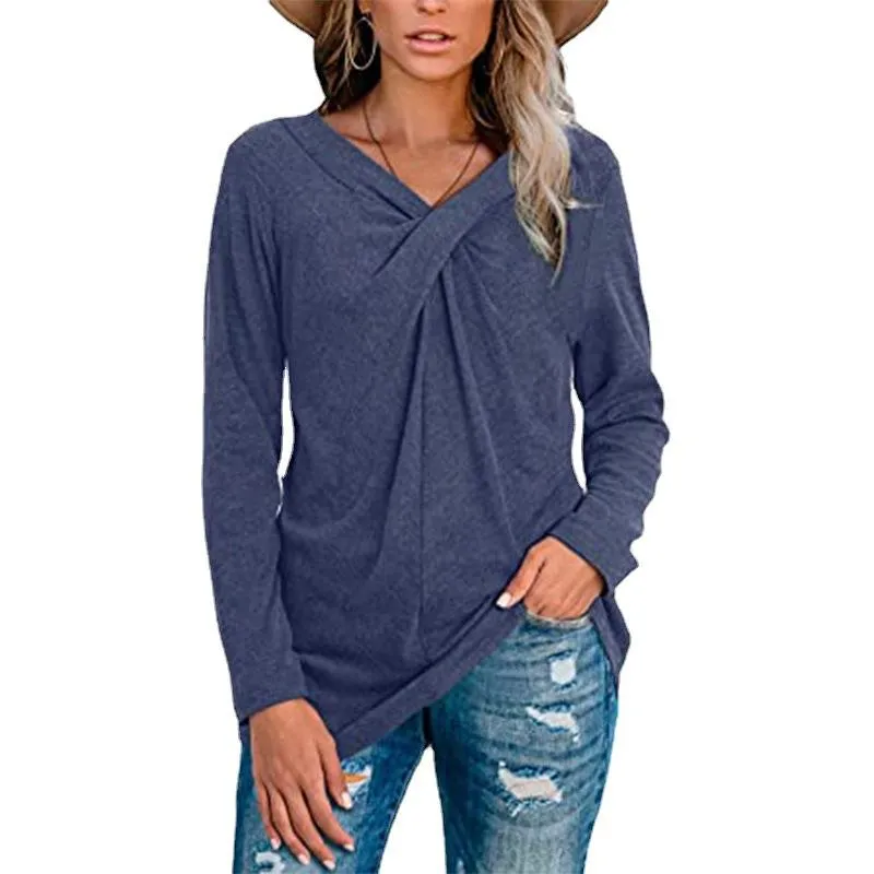 V-neck long-sleeved casual loose top bottoming shirt