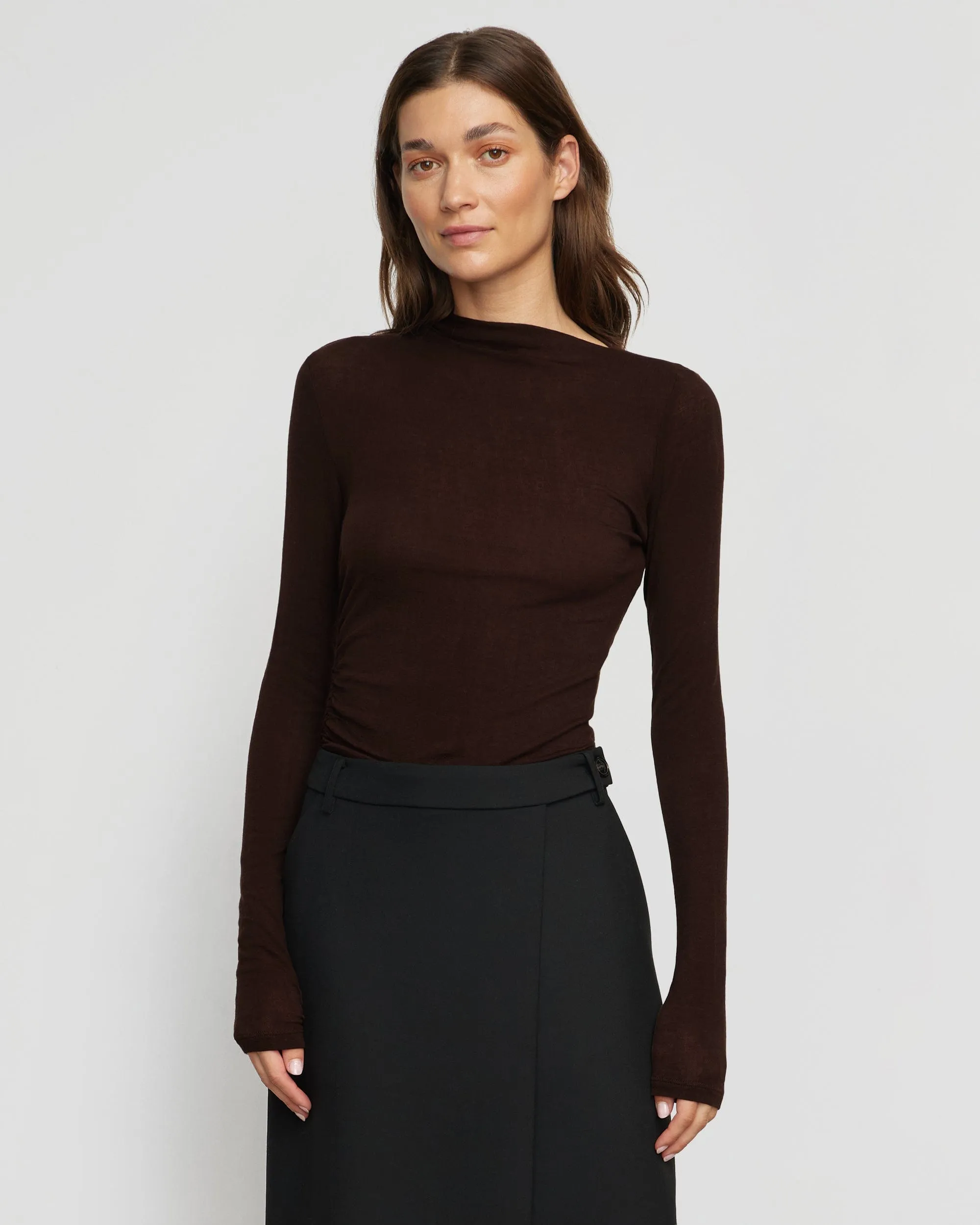 Vittoria Asymmetric-Neck Ruched Tee