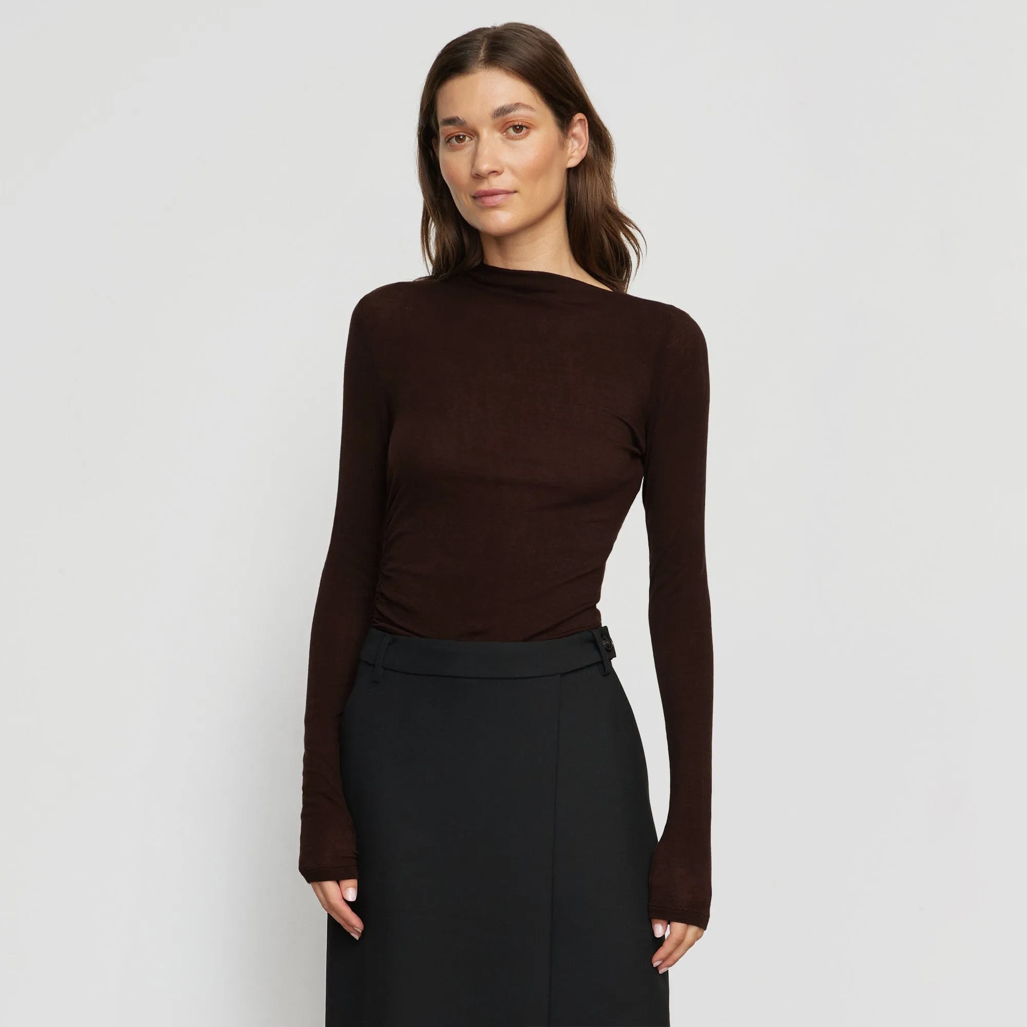 Vittoria Asymmetric-Neck Ruched Tee