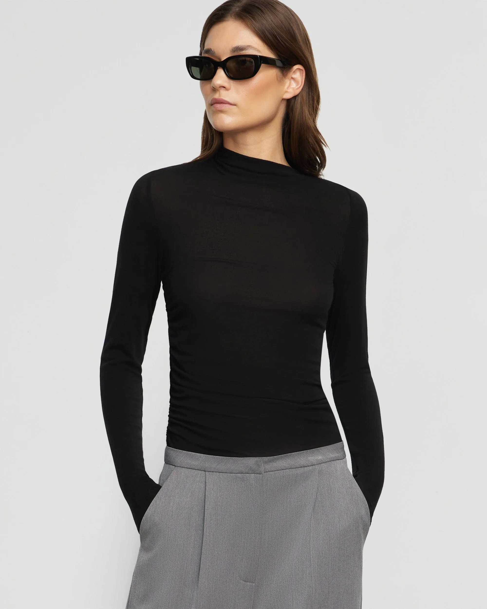 Vittoria Asymmetric-Neck Ruched Tee