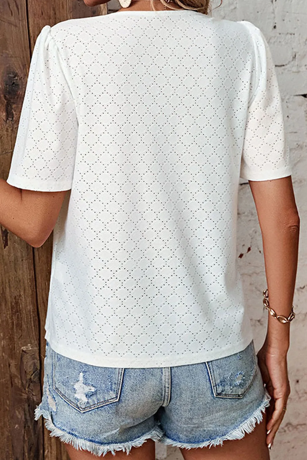 White Lace Spliced Short Sleeve Blouse