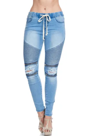 Women's Premium Moto Ripped Skinny Denim Joggers